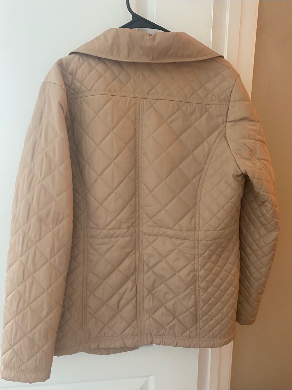 Jessica Simpson Quilted Beige Ruffle-Trim Puffer Jacket - Picture 5 of 5